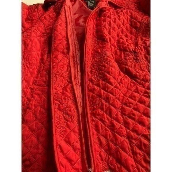 R.Q.T. Quilted‎ Embroidered Zip Up Collared Blazer Red Size Small Petite Pockets - Picture 8 of 14